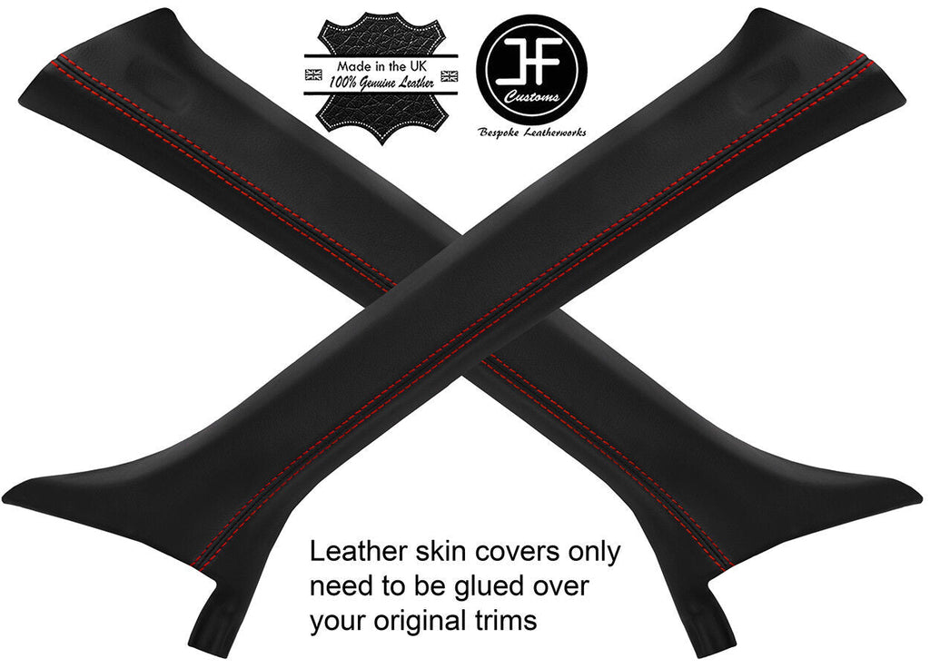 RED STITCH 2X A PILLAR REAL LEATHER COVERS FITS AUDI Q5 2008-2015 CUSTOM NEW
