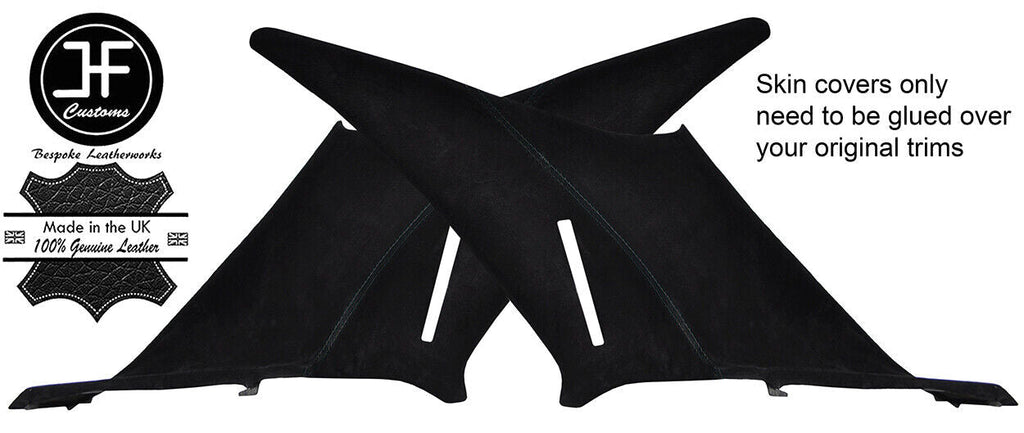 BLACK  STITCH 2X REAR QUARTER PANEL SUEDE  COVERS FITS MERCEDES W202 C CLASS