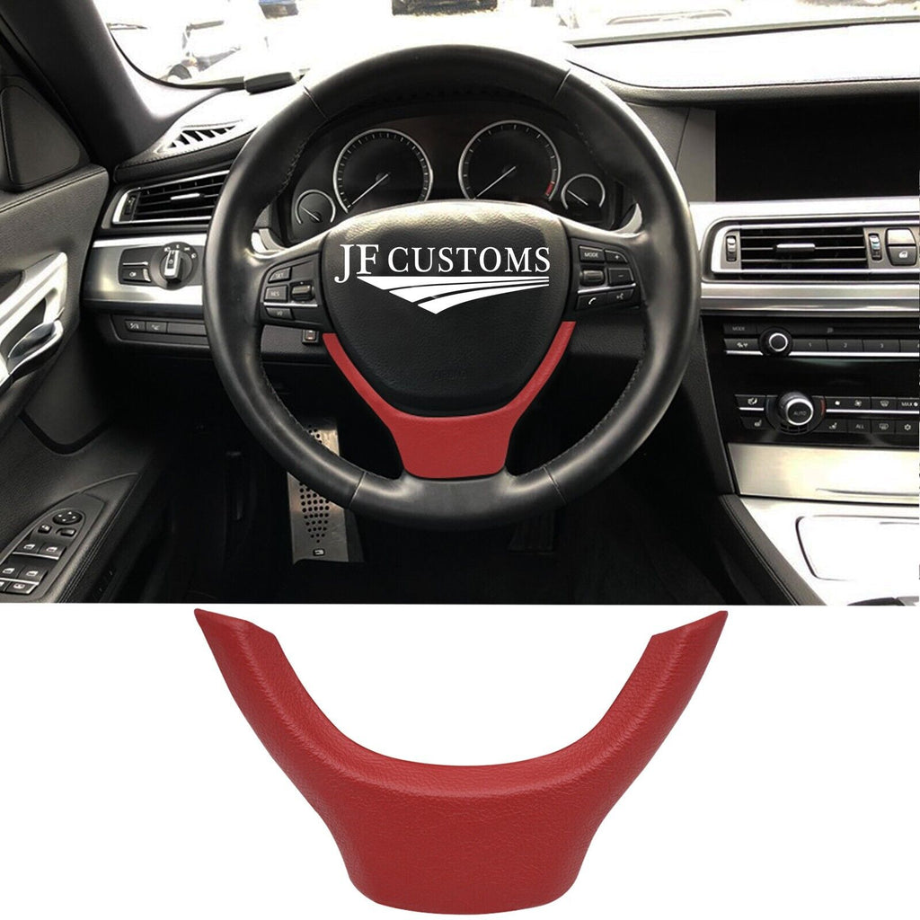 D RED LEATHER STEERING WHEEL LOWER TRIM COVER+FRAME FITS BMW 5 SERIES F10 F11