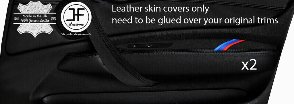 BLACK STITCH TRI STRIPE 2X FRONT DOOR ARMREST LEATHER COVERS FOR BMW 1 E87 04-12