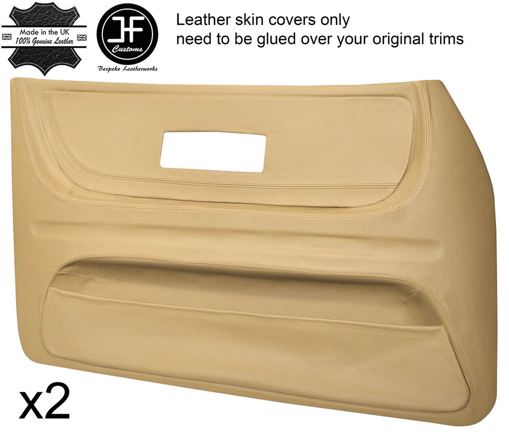 BEIGE LEATHER 2X FRONT FULL  DOOR CARD TRIM COVERS FITS SAAB 900 CLASSIC 78-93