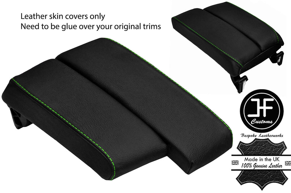 GREEN STITCH SPLIT SLIDING ARMREST LID LEATHER COVERS FOR BMW E90 E91 E92 E93