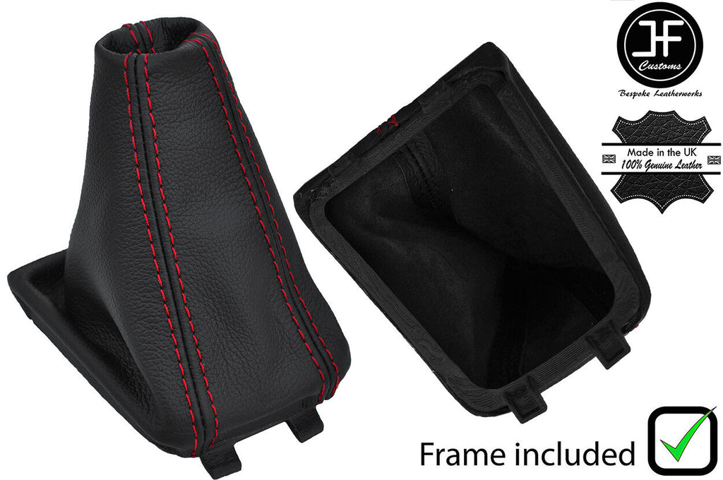 RED STITCH LEATHER MANUAL GEAR GAITER+PLASTIC FRAME FITS SKODA FABIA 14-18