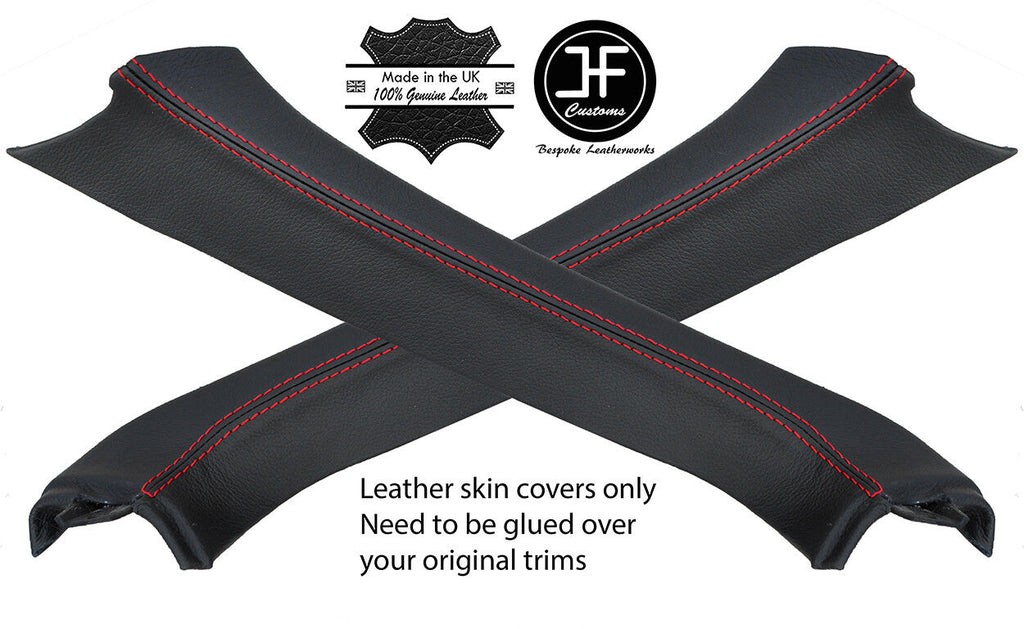RED STITCHING 2X A PILLAR REAL LEATHER COVERS FITS FIAT BARCHETTA 1995-2005