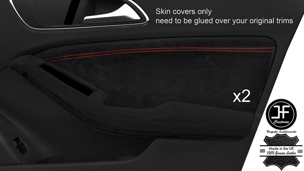 RED  STITCH 2X FRONT DOOR CARD TRIM SUEDE COVERS FOR MERCEDES GLA CLASS 14-18