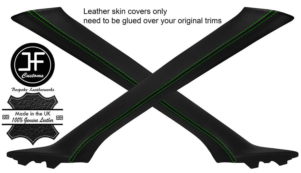 GREEN STITCH 2X A PILLAR LEATHER COVERS FITS FORD TRANSIT MK7 06-13  STYLE 2