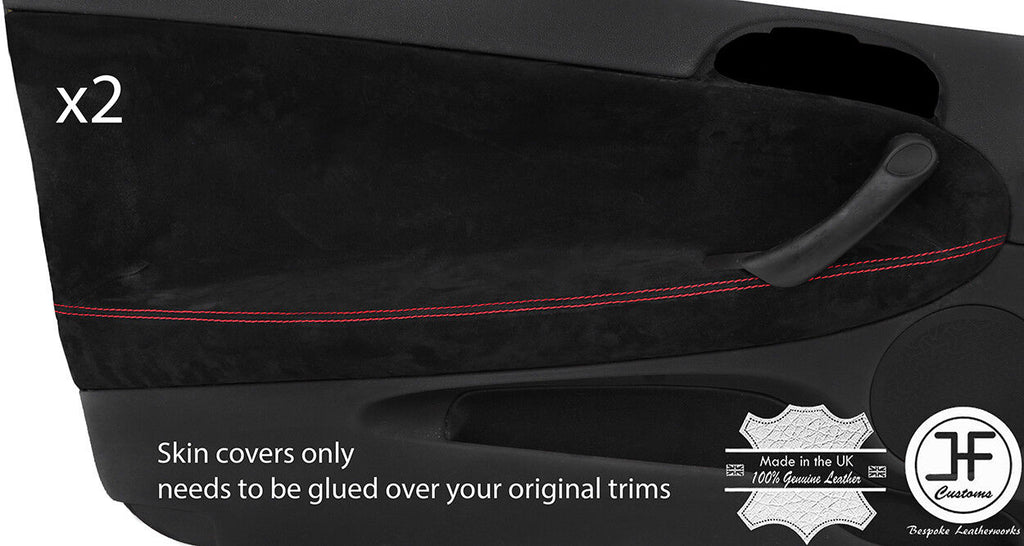 RED STITCHING 2X FRONT DOOR CARD TRIM SUEDE COVERS FITS ALFA ROMEO 147 3 DOOR