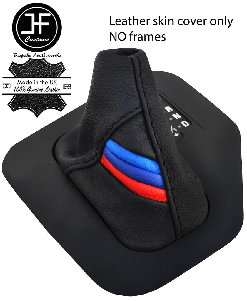 BLACK STITCH TRI STRIPE TOP GRAIN LEATHER AUTO GEAR GAITER FOR BMW E39 96-03