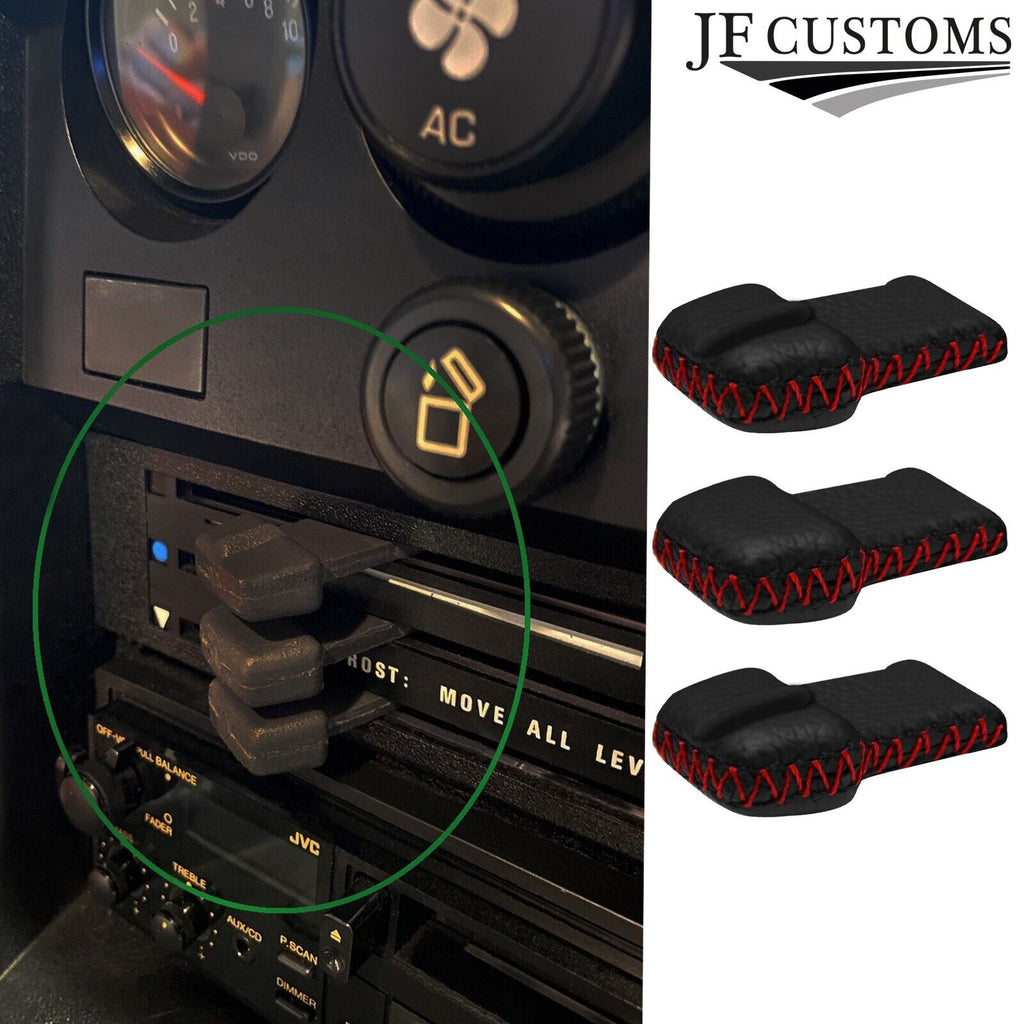 RED STITCH 3X HEATER CONTROL LEVER KNOB COVERS + FRAMES FOR PORSCHE 924 EARLY