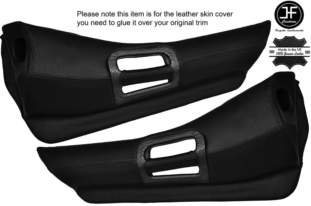 BLACK STICH 2X DOOR HANDLE ARMREST TRIM LEATHER COVERS FITS DELOREAN DMC-12