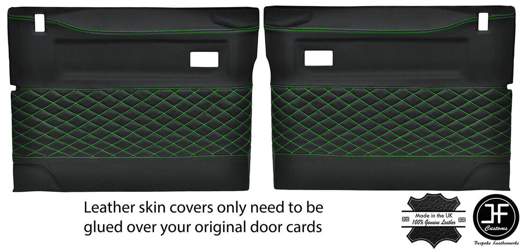 GREEN DIAMOND STITCH 2X FRONT DOOR CARD COVERS FITS LAND ROVER DEFENDER 90 110