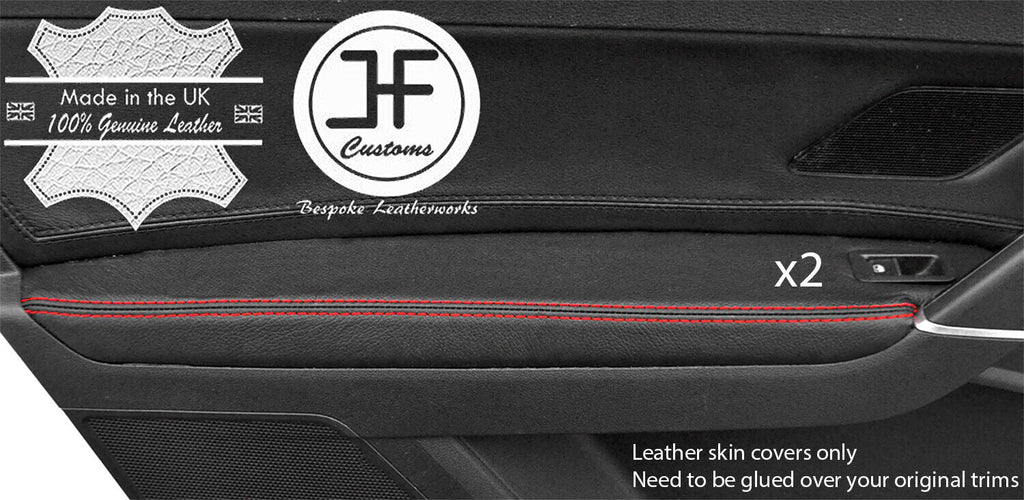 RED STITCH 2X REAR DOOR ARMREST LEATHER COVERS FITS VW TOURAN 5T 2015-2019