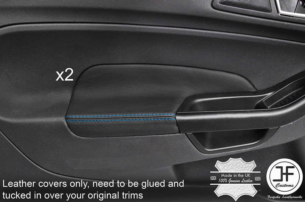 BLUE STITCH 2X FRONT DOOR ARMREST LTHR COVERS FOR FORD FIESTA MK9 13-16 3 DOOR