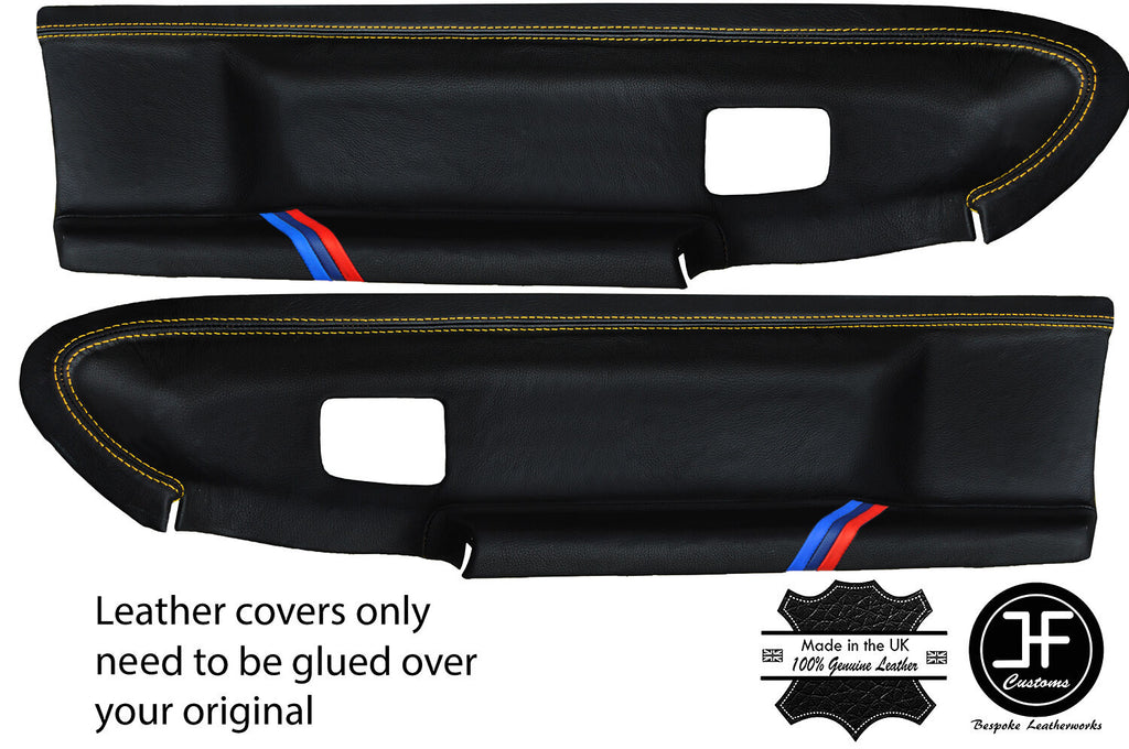 YELLOW STITCH TRI STRIPE 2X FRONT DOOR CARD COVERS FOR BMW E36 COUPE CONVERTIBLE
