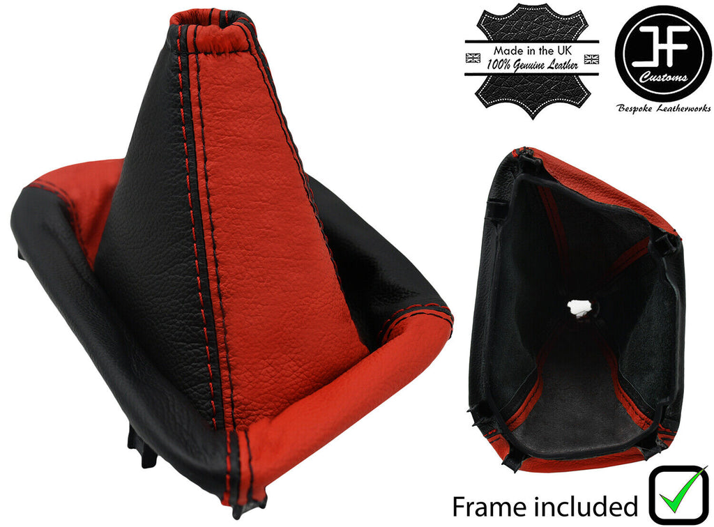 BLACK RED 2 TONE LEATHER GEAR GAITER+PLASTIC FRAME FOR DODGE CHALLENGER 15-20