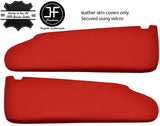 RED REAL LEATHER 2X SUN VISORS COVER FOR VW T5 TRANSPORTER NO MIRROR CUTOUT