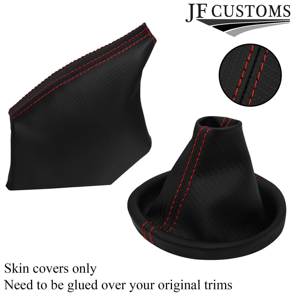 RED STITCH CARBON VINYL GEAR+HANDBRAKE COVERS FOR SUBARU IMPREZA WRX STI 15-18