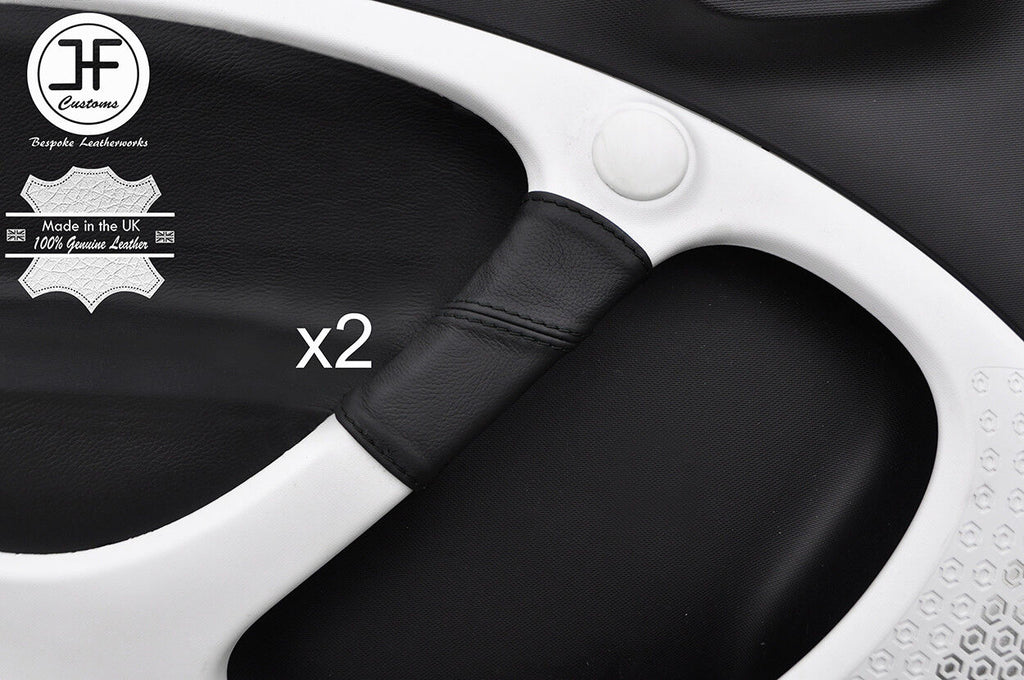 BLACK STITCH 2X FRONT DOOR HANDLE LEATHER COVERS FITS SMART FORFOUR 2014-2017