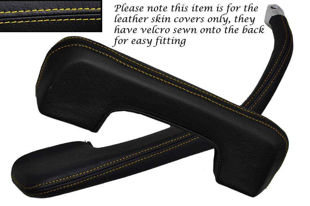 YELLOW  STITCH 2X FRONT DOOR HANDLE LEATHER COVERS FITS MERCEDES W123 W114 W115