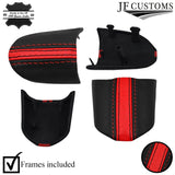 RED STRIPE LEATHER 3-SPOKE STEERING TRIM COVERS+FRAMES FOR MINI R50 R52 R53