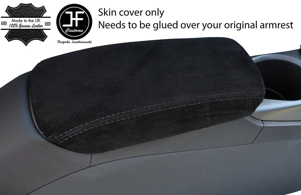BLACK STITCHING REAL SUEDE ARMREST COVER FITS AUDI TT MK3 2015-2019 CUSTOM NEW