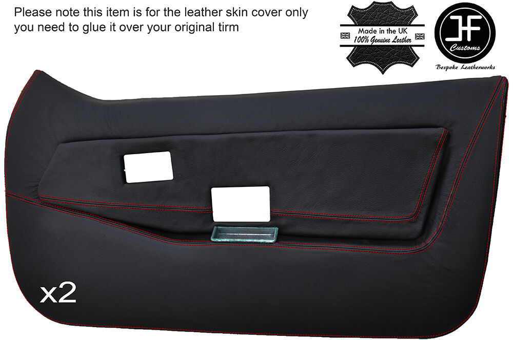 RED STITCH 2X FRONT FULL DOOR CARD LEATHER COVERS FITS LOTUS ELITE ECLAT S1