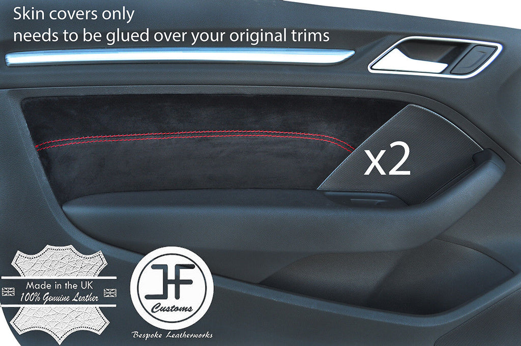 RED STITCH 2X FRONT DOOR CARD TRIM SUEDE COVERS FOR AUDI A3 8V 13-18 3 DOOR