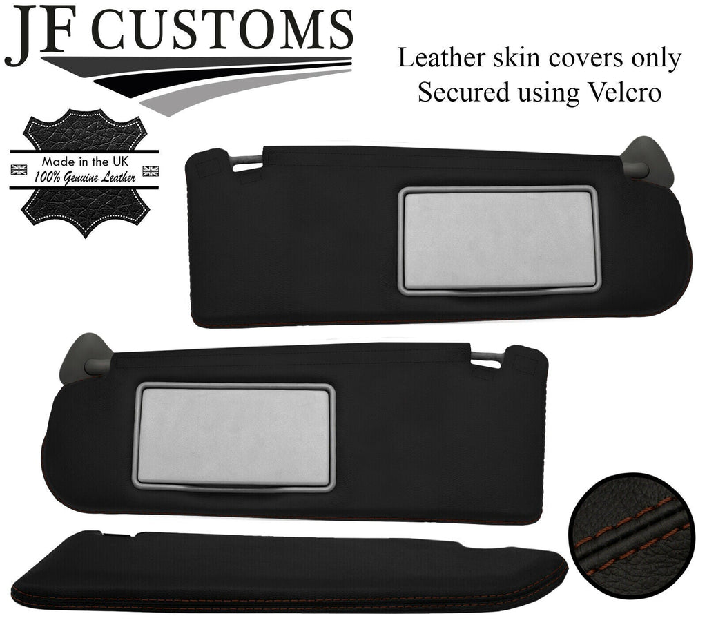 BROWN STITCH TOP-GRAIN LEATHER 2X SUN VISOR COVERS FITS JAGUAR S TYPE 02-08