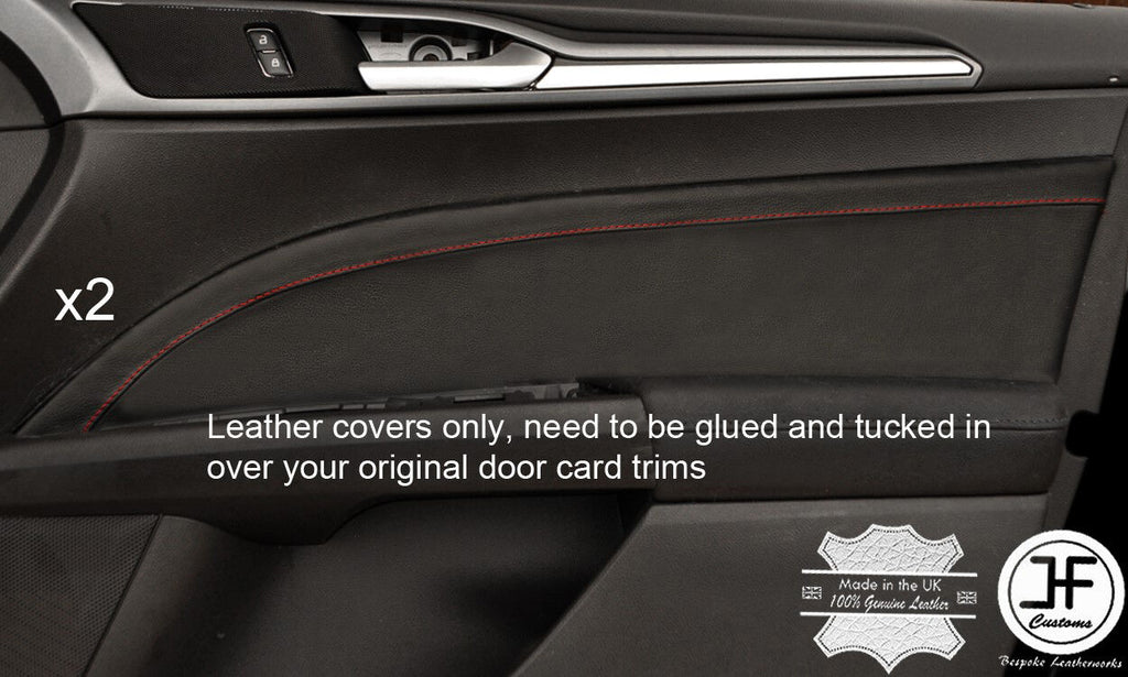 RED  STITCH 2X FRONT DOOR CARD TRIM LEATHER COVERS FITS FORD MONDEO MK5 14-17