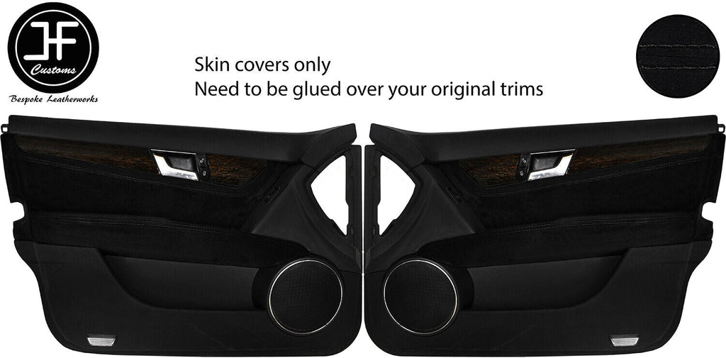 BLACK STITCH 2X DOOR CARD&ARMREST TRIMS SUEDE COVERS FOR MERCEDES C CLASS W204