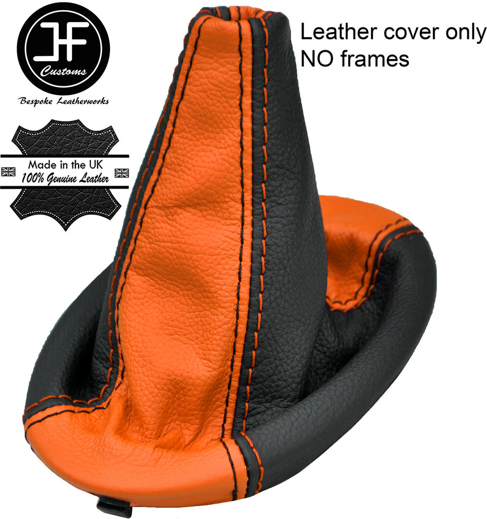 BLACK & ORANGE  REAL LEATHER MANUAL GEAR GAITER FITS KIA PICANTO ZAPP 2004-2010