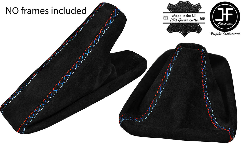 BLACK STITCH SUEDE GAITER SET FITS BMW 1 SERIES F20 F21 10-17 TRI CROSS STITCH