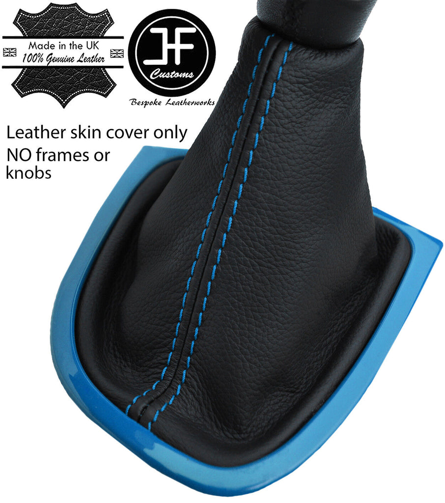 BLUE STITCHING TOP GRAIN REAL LEATHER GEAR GAITER FITS RENAULT CLIO 2012-2016