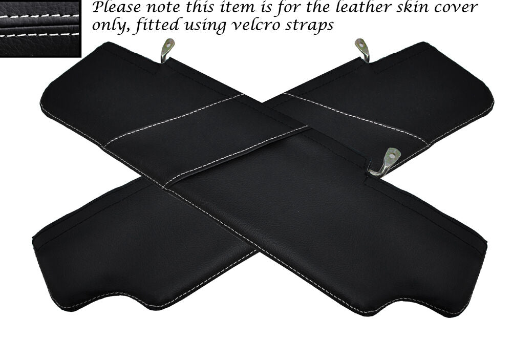 WHITE STITCH 2X SUN VISORS LEATHER COVERS FITS LAND ROVER DEFENDER 2007-2014