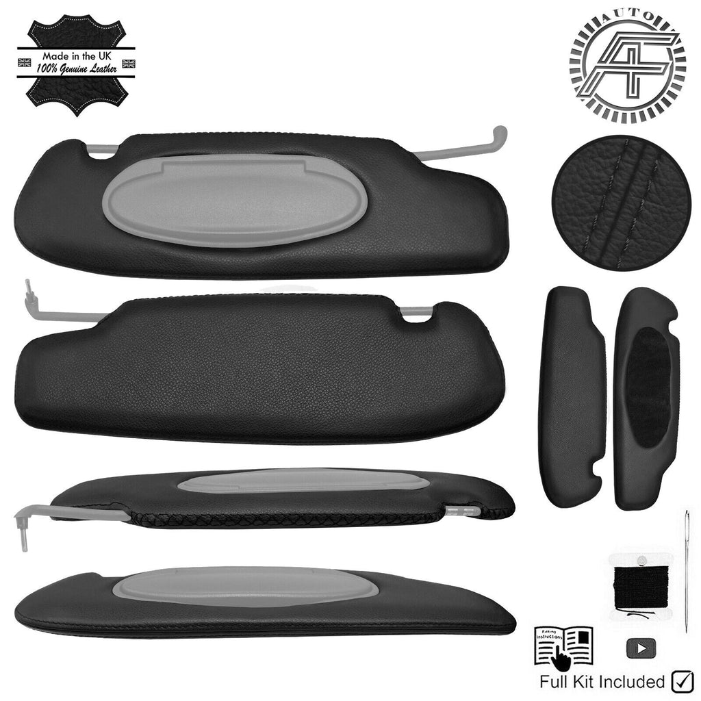 FOR PORSCHE BOXSTER 996 986 97-04 BLACK CROSS STITCH LEATHER 2X SUN VISOR COVERS