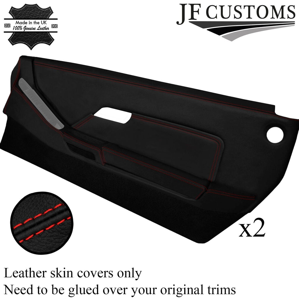 RED STITCH 2X FULL DOOR CARD LEATHER SKIN COVERS FITS PORSCHE 928 S S2 S4