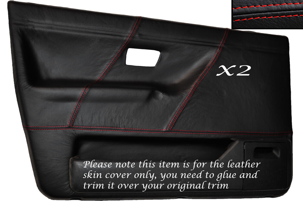 RED STITCH 2X FRONT DOOR CARD SKIN COVERS FITS VW GOLF MK2 II JETTA 83-92 5DR