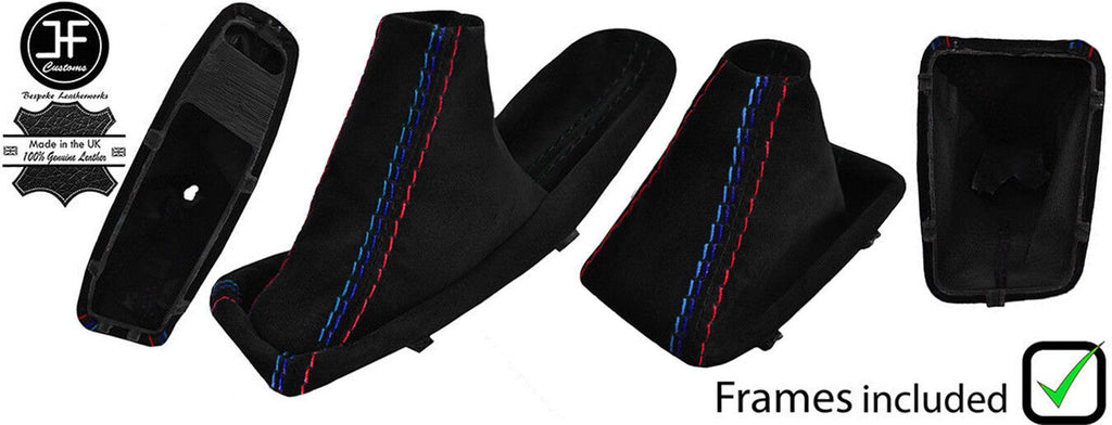 BLACK & TRI STITCH SUEDE AUTOMATIC GAITER SET+PLASTIC FRAME FOR BMW E90 E91 E92