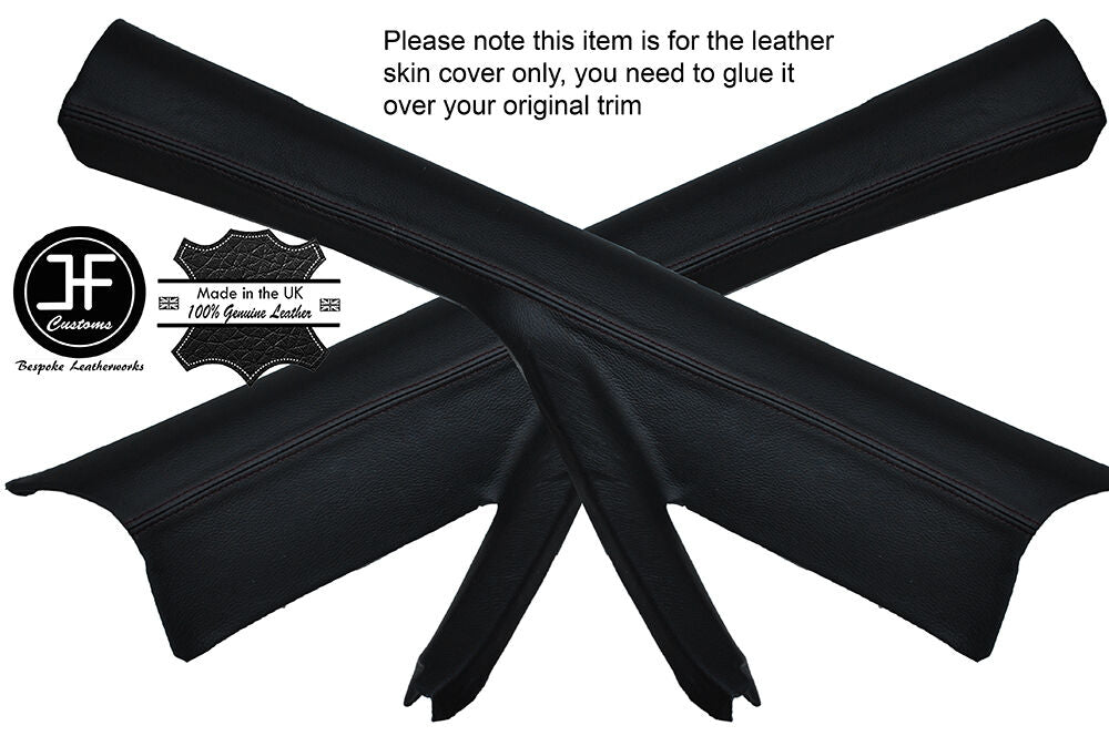 BLACK STITCH 2X A POST PILLAR LEATHER COVERS FITS VAUXHALL OPEL CORSA D 06-14