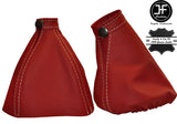D RED LEATHER GEAR&HANDBRAKE GAITER FOR ALFA ROMEO BRERA 2005-2010 WHITE STITCH