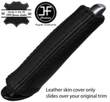 BLACK & BLACK STRIPE REAL LEATHER HANDBRAKE HANDLE COVER FITS PEUGEOT 508 11-17