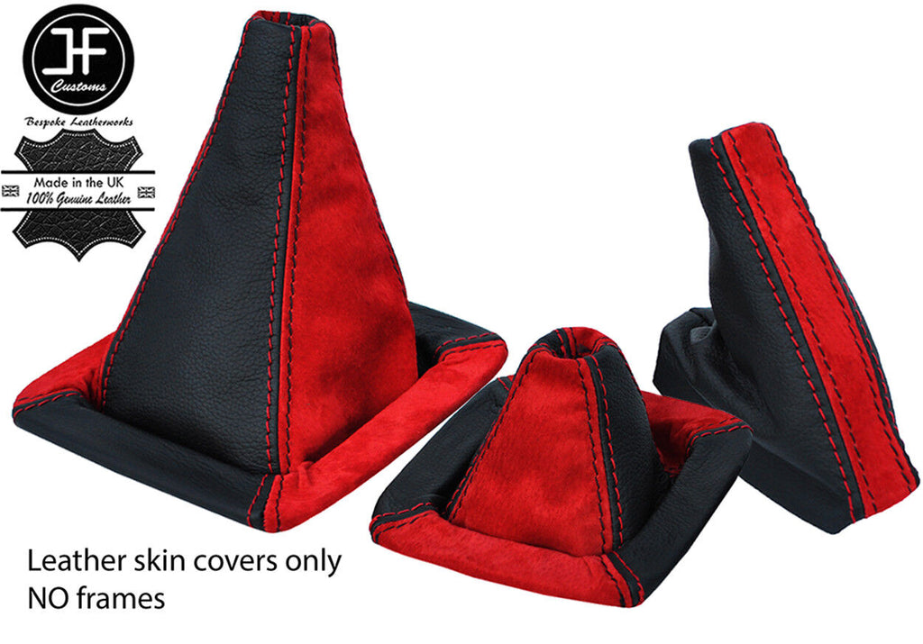 BLACK LEATHER & RED SUEDE GEAR HILOW HANDBRAKE FOR LAND ROVER DISCOVERY 96-04