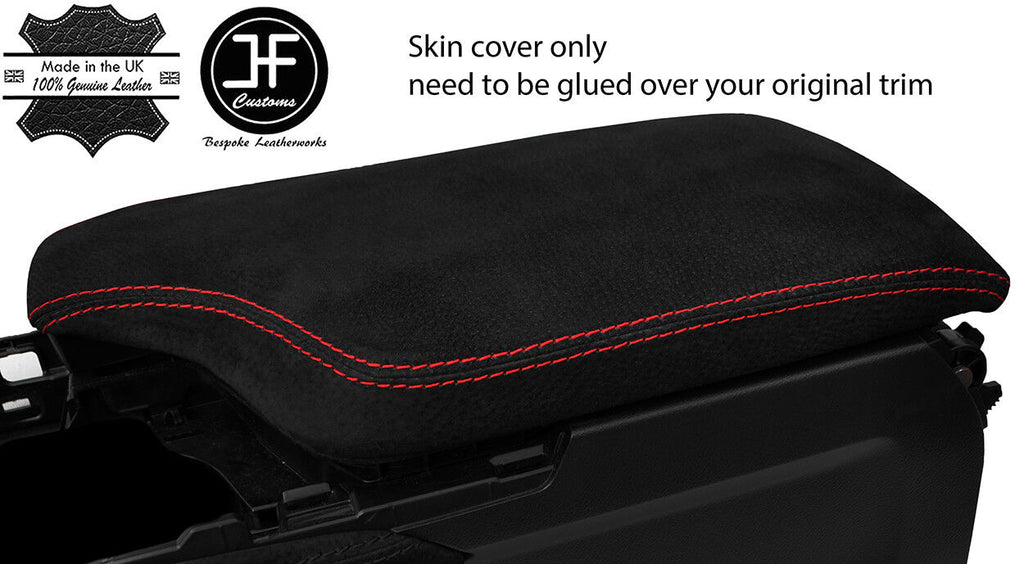 RED STITCH REAL SUEDE ARMREST LID COVER FOR LEXUS RC 200 300 350 2014-2018