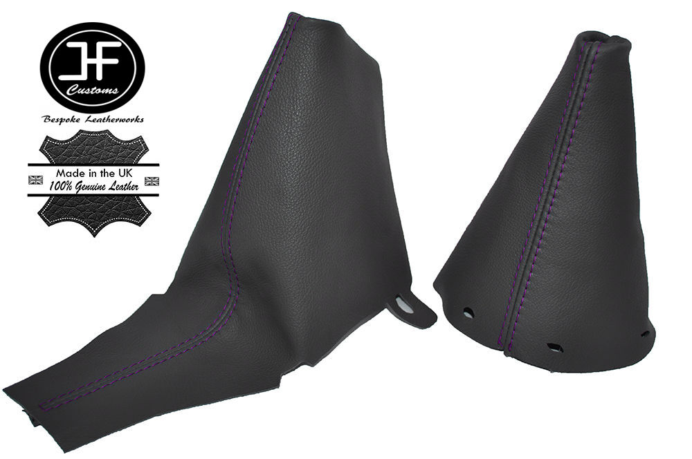 PURPLE STITCH FOR BMW MINI R50 R53 GEAR HANDBRAKE AUTOMATIC DARK GREY LEATHER