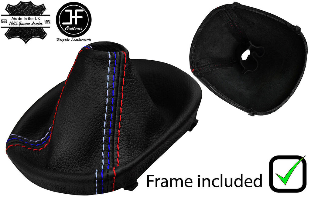 BLACK LEATHER TRI STITCH MANUAL GEAR +PLASTIC FRAME FOR BMW Z4 E85 E86 02-08