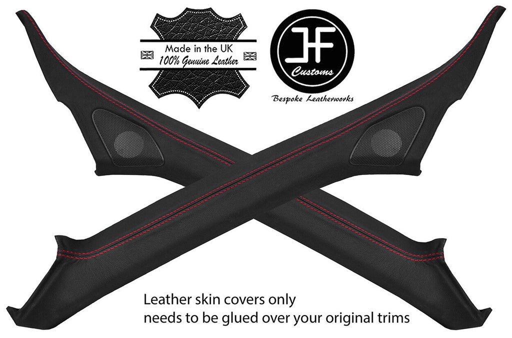 RED STITCH 2X A PILLAR REAL LEATHER COVERS FITS AUDI A3 CONVERTIBLE 2008-2013