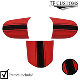 RED LEATHER SUEDE STRIPE 3-SPOKE STEERING TRIM COVERS+FRAMES FOR MINI R52 R53