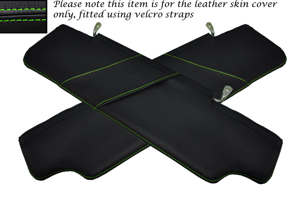 GREEN STITCH 2X SUN VISORS LEATHER COVERS FITS LAND ROVER DEFENDER 2007-2014
