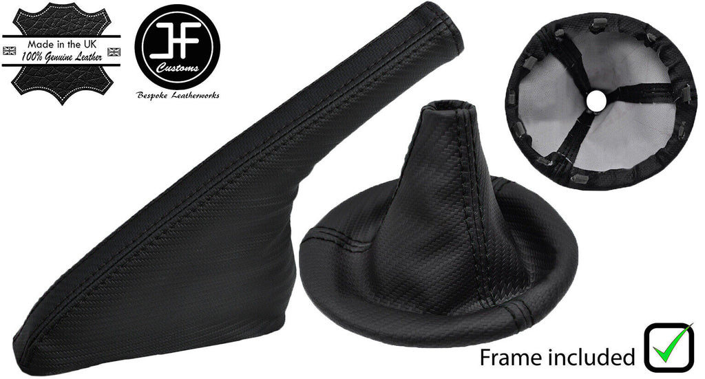 BLACK STITCH CARBON VINYL GEAR + FRAME & SLIM HANDBRAKE COVER FOR FIAT 500 07-15