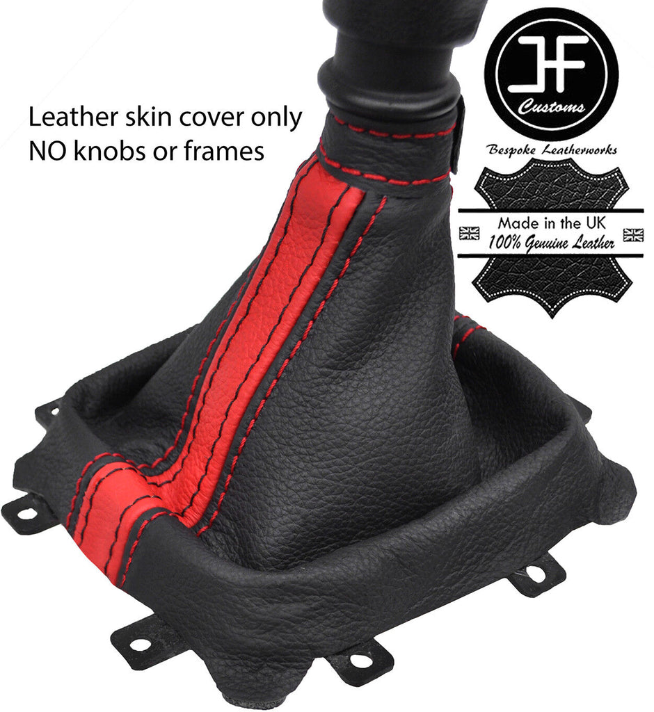 BLACK & RED STRIPE TOP GRAIN LEATHER GEAR GAITER FOR KIA CEE'D CEED 2006-2012